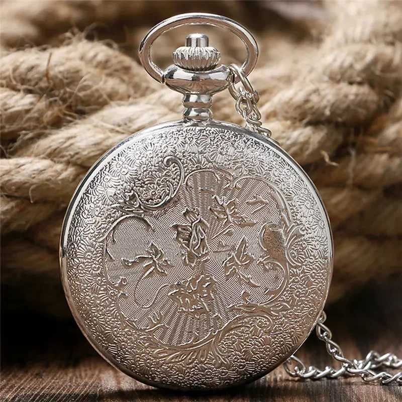 Silver Hollow Golden Horse Chinese Style Zodiac Men Women Quartz Analog Pocket Watch Sweater Necklace Chain Vintage Gift Clock
