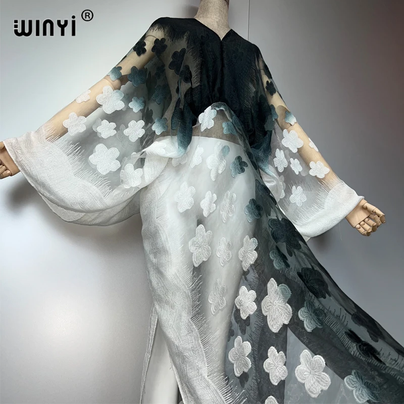 WINYI, moda de verano, vestido sexy con perspectiva, vestido bohemio para mujer, caftán bohemio de África, caftán de playa, pareo de dubai abaya