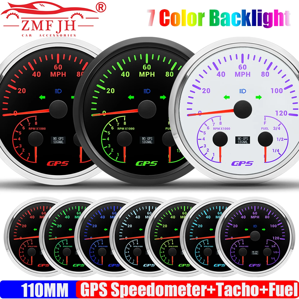 

ZMFJH Auto Car 110MM Multi-Meter 0-120MPH GPS Speedometer+Tachometer+Fuel Level Gauge 0-190ohm High Beam Turn Left Right Light
