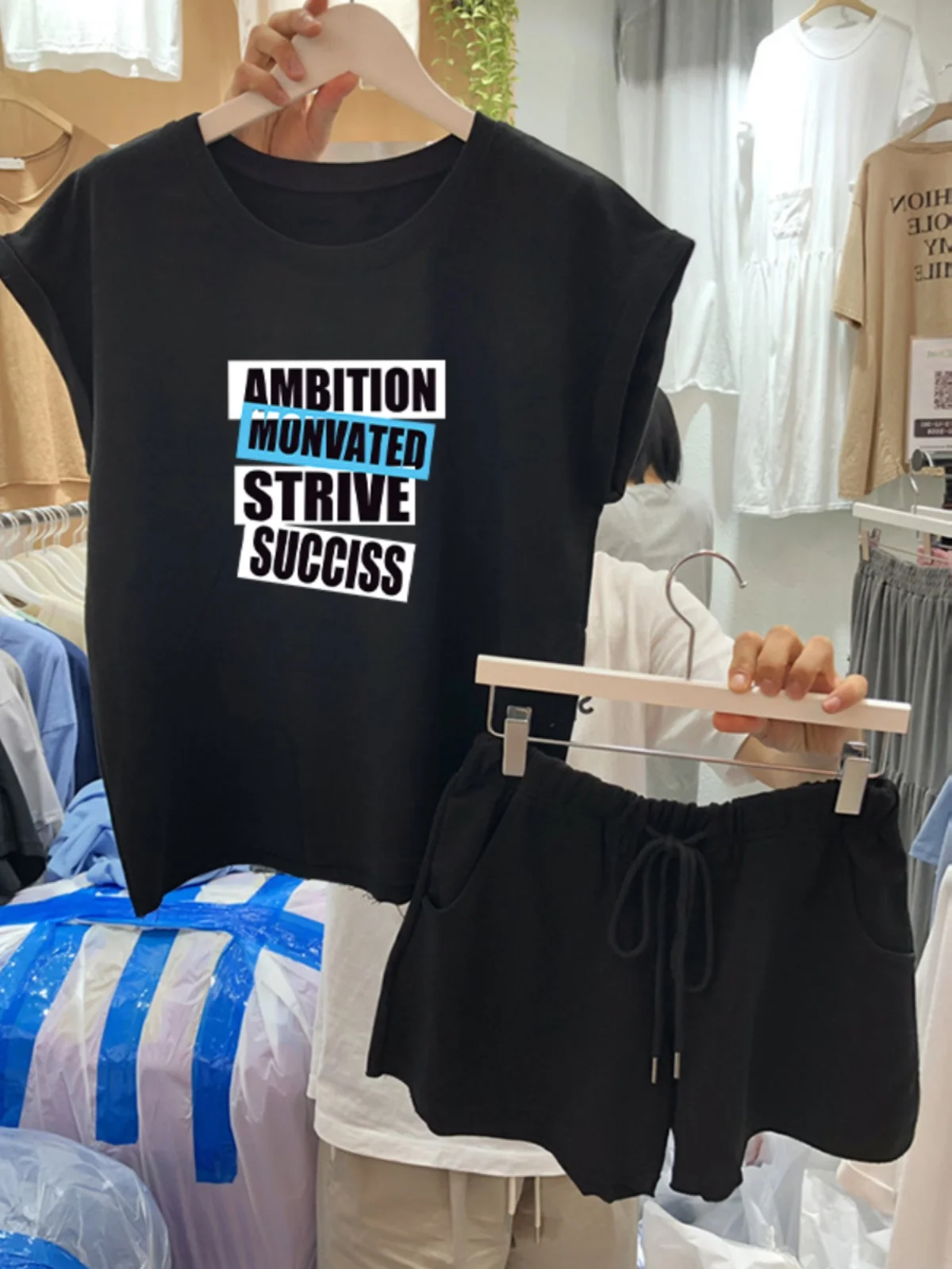 

Summer New Loose Student plus Size Printed Set Women Casual Clothes Stylish Two Piece Trendy Brand Cotton Blend Material