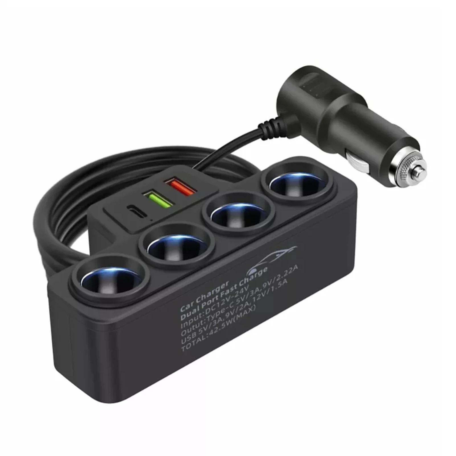 

Автомобильное зарядное устройство с длительным сроком службы, безопасная трубка и интерфейсом PD, разветвитель прикуривателя Qc3.0