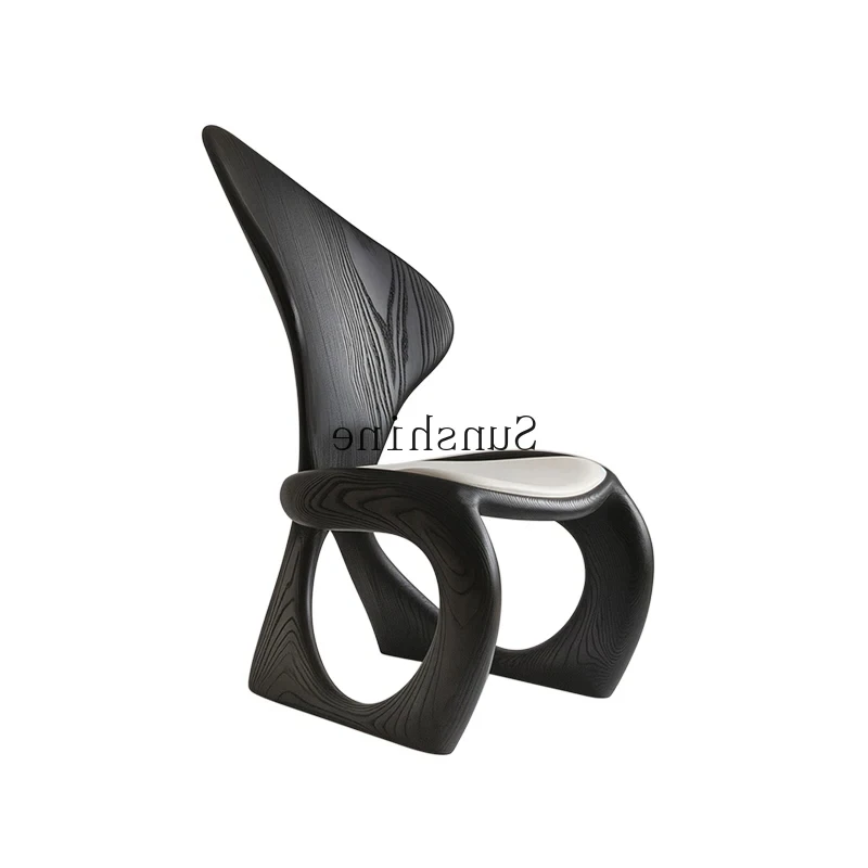 

Nordic minimalist curved wood dining chair special-shaped solid wood leisure art back chair
