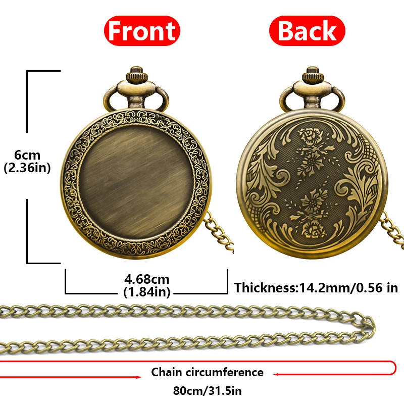 Vintage Bronze Creative Texture Fashion Accessory Fine Chain Quartz Pocket Watch Unisex Student Gift