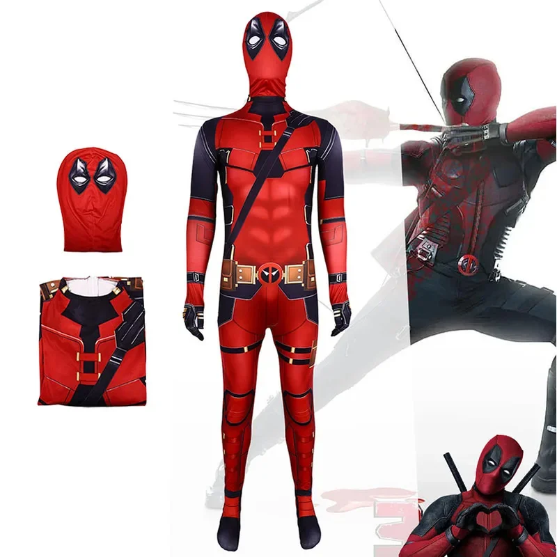 SN55Movie Deadpool 3 Full Body Costume with Mask for Men Women Zentai Superhero 3D Print Jumpsuit Halloween Carnival Costume$@1w