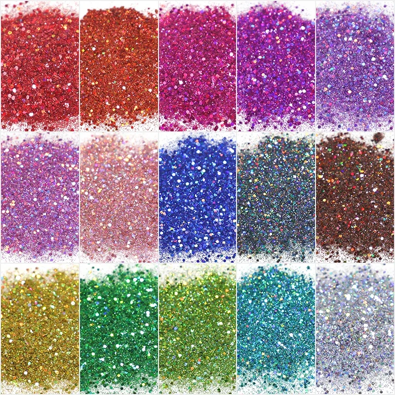 10g Holographic Laser Colorful Nail Glitter Nails Art Mixed Sequins Sparkly Mirror Chunky Flake 3D Paillette Manicure DIY Design