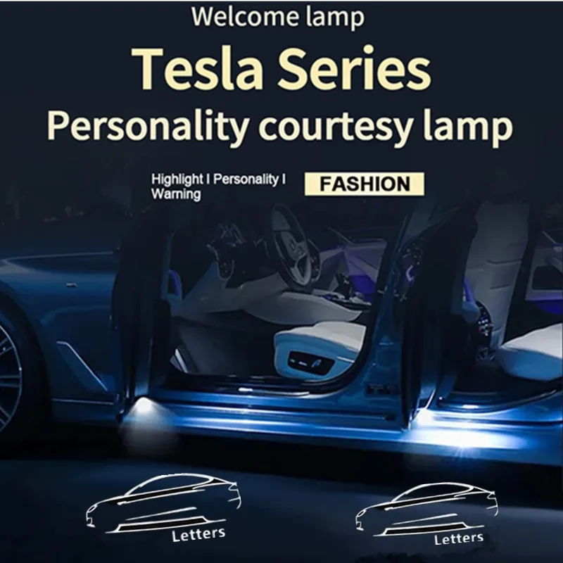 LED Car Door Projector Welcome Decoration Lamp Courtesy 3D Laser Ghost Shadow HD Light Accessories For TESLA Model 3 Y RWD S X