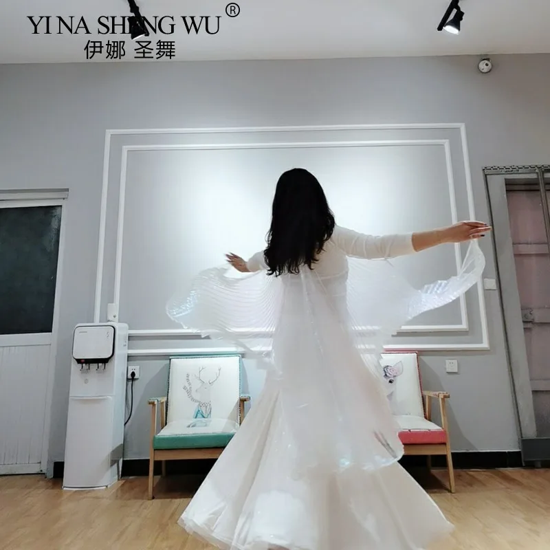 Skrzydła do Tańca Brzucha Symphony Yarn Płaszcz Ręcznie Robione Rekwizyty Skrzydła dla Dorosłych Występ Taneczny Białe Transparentne Kolorowe Skrzydła do Zawieszenia na Szyję