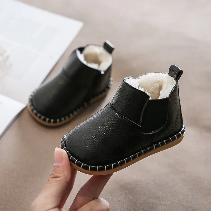 Botas de nieve para niños y niñas, zapatos impermeables de piel auténtica, de felpa, fondo suave, cálidos, de invierno