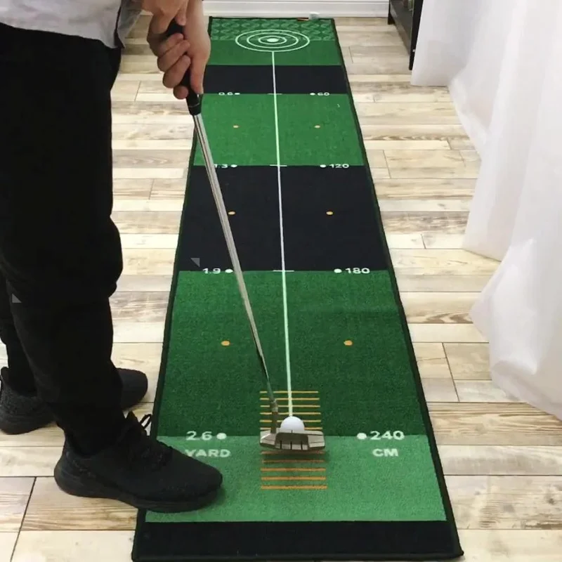 Indoor Golf Putting Mat With Distance Markers Portable Practice Mat For Home Office Stroke Improvement Training Aid Green