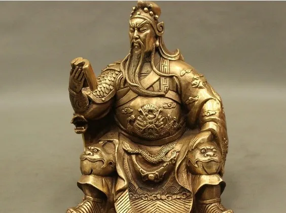 

Famous Chinese Copper Brass General Dragon GuanGong GuanYu God Look Book Statue