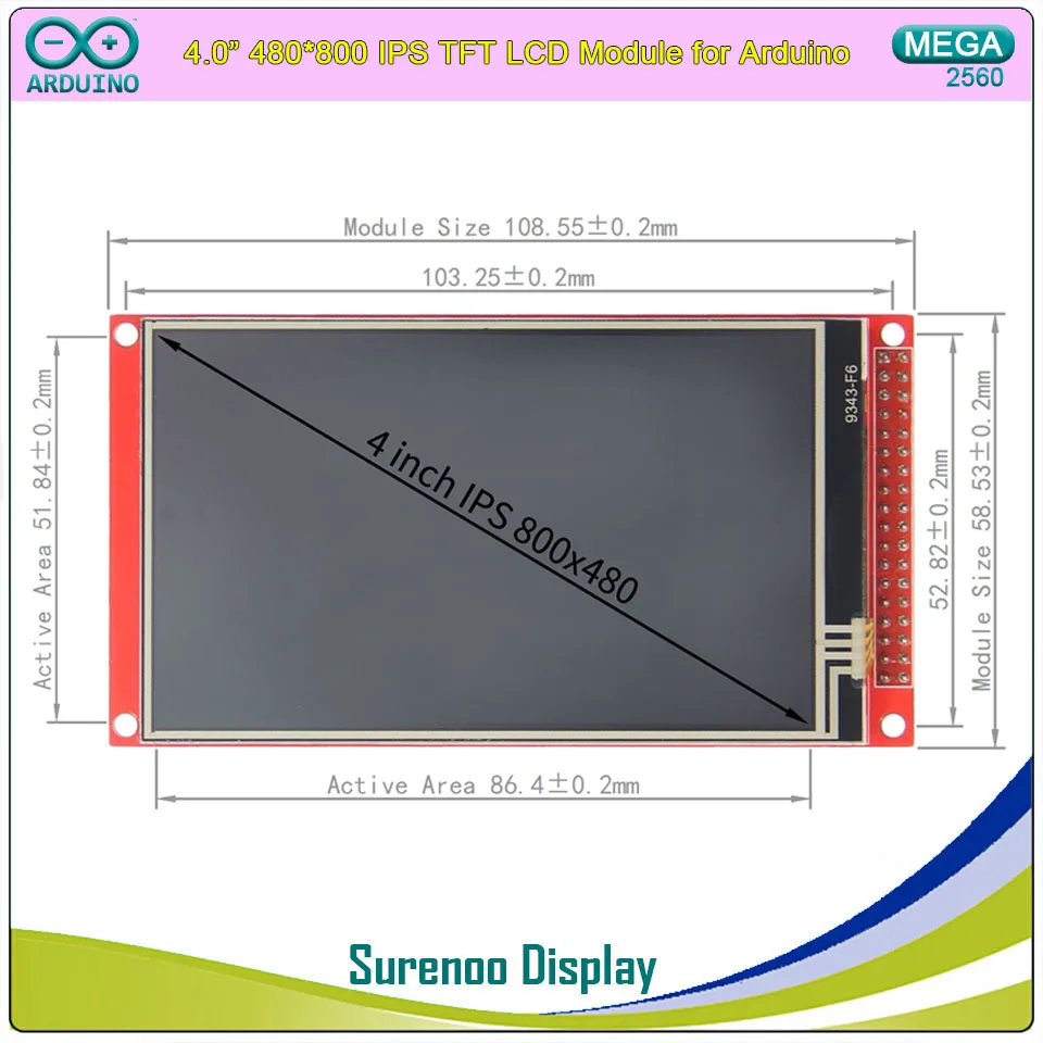 3.97 "4.0" polegadas 480*800 NT35510 TFT Color IPS Tela do módulo de exibição LCD com painel de toque para Arduino Mega2560 8/16 Bit