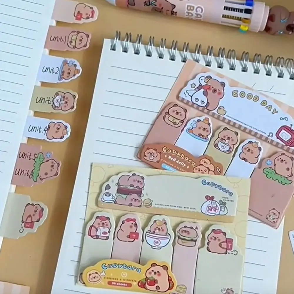 Kawaii Letter Capybara Index Tabs 90 Sheets Multifunction Cartoon Sticky Notes Paper Stationery Multi-purpose Memo Pad Diary