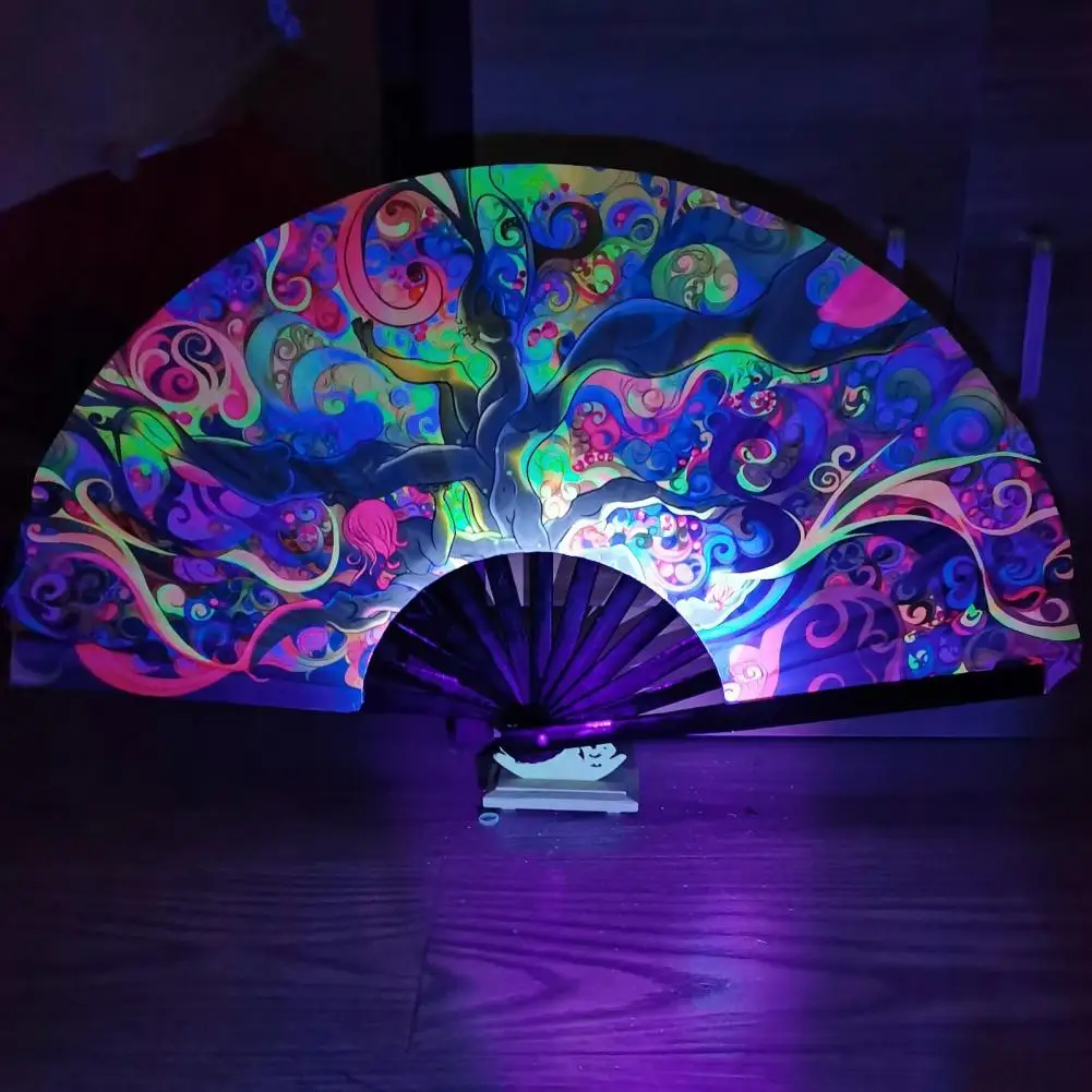 Folding Fan Colorful Holographic Rave Fan Bamboo Ribs Hand Fan Decorative Gifts Festival Dancing Party Bar Decoration Fans