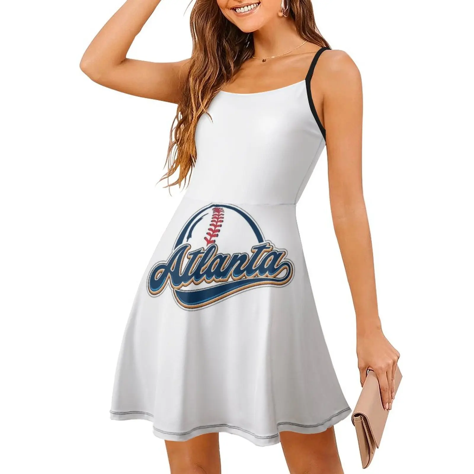 فستان بيسبول أتلانتا على الطراز الكوري للنساء فستان كاجوال أنيق للحفلات أو الارتداء اليومي كرة أتلانتا البيسبول الرياضة البيسبول