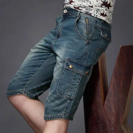 Summer Fashion Denim Jeans for Men Designer Knee Length Shorts Capri Loose Straight Leg Slim Casual Punk Workwear Cargo Shorts