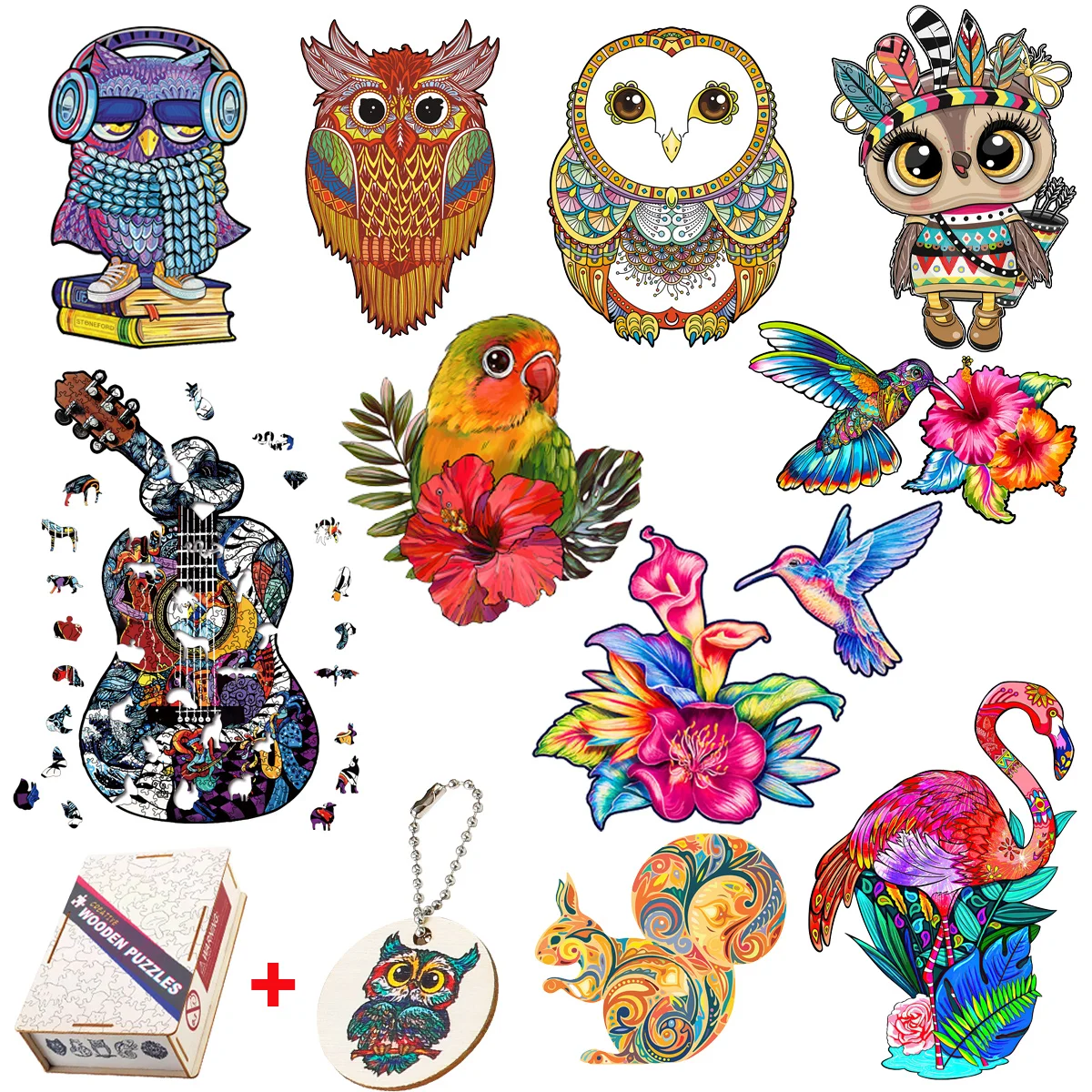 

Exquisite Irregular Shape Wooden Animal Owl Jigsaw Puzzles Adults Children Fancy Lion Penguin Intellectual Charming DIY Crafts