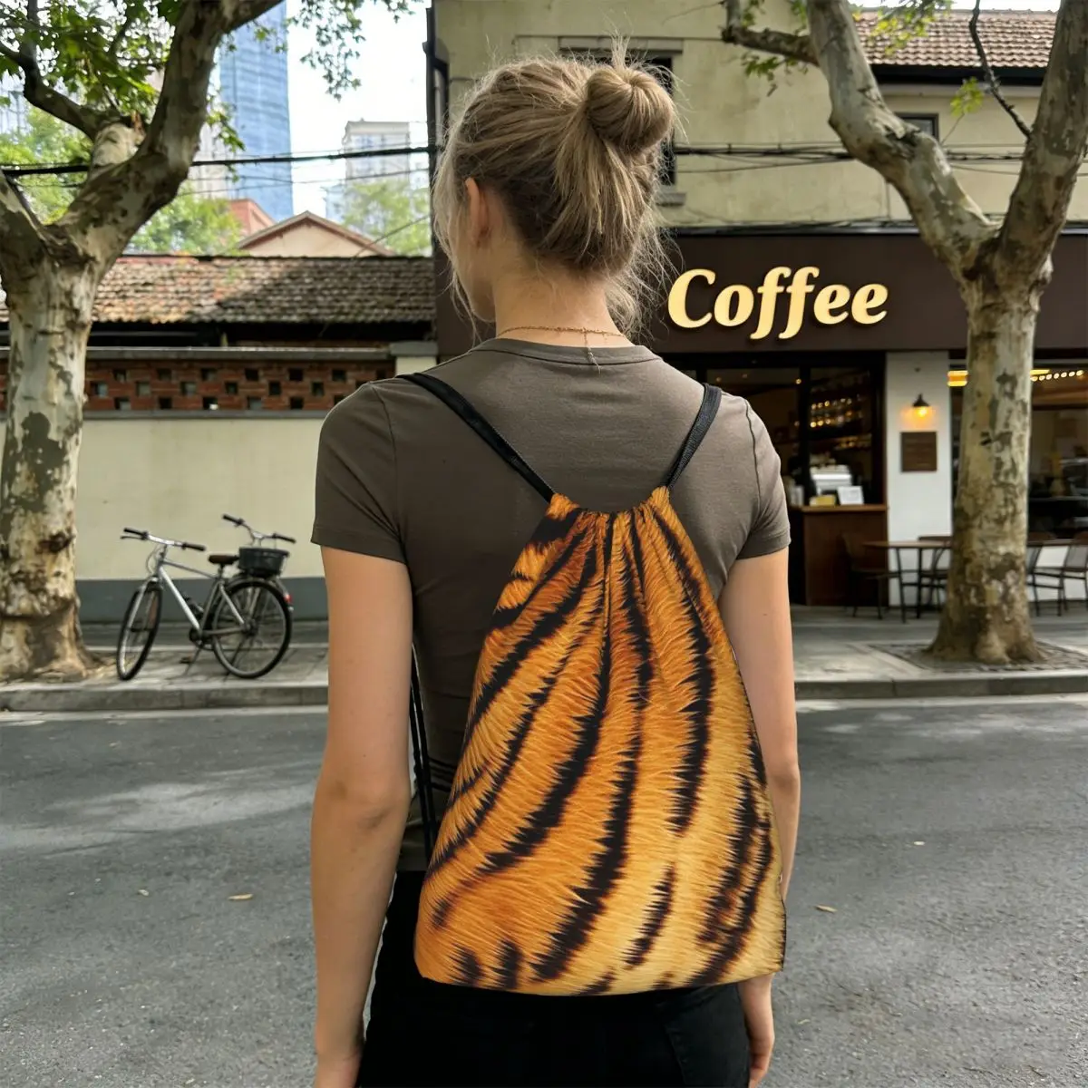 Tiger Skin Backpacks Multi-function Drawstring Bags Sports Bag Book Bags for Man Woman School