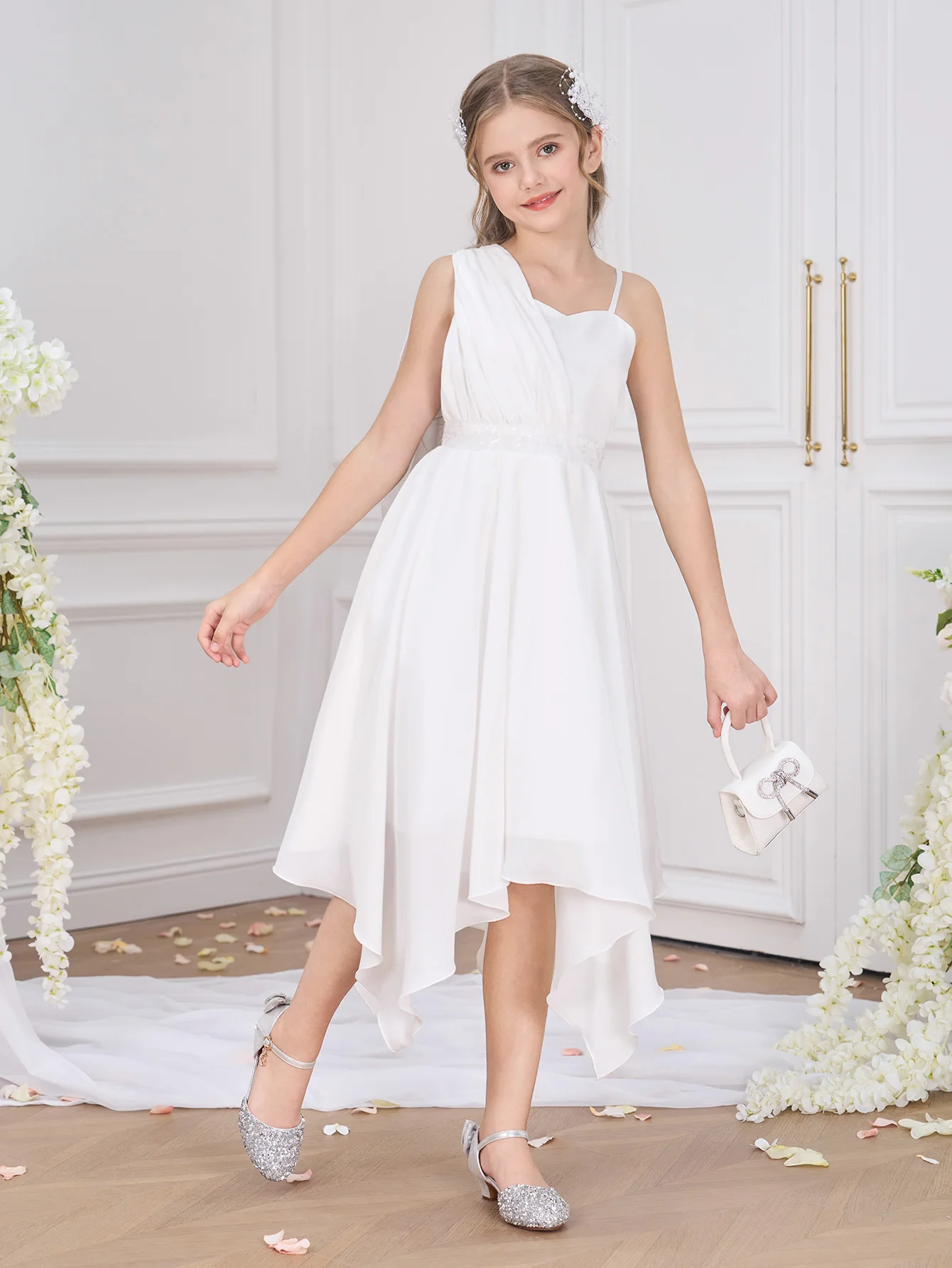 girls white bridesmaid dress Flower Bridesmaid Girls Dress Vestido White Wedding Prom Kids Party Dresses
