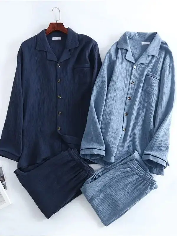 spring-new-men's-water-texture-crepe-gauze-suit-collar-eight-sleeve-home-wear-sleepwear-two-piece-set-from-china