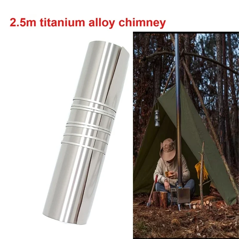 

SUS Chimney Cap, Wooden Stove Chimney Tube, 2.5m Titanium Alloy Chimney, DIY Heating Stove Chimney Lightweight and Portable