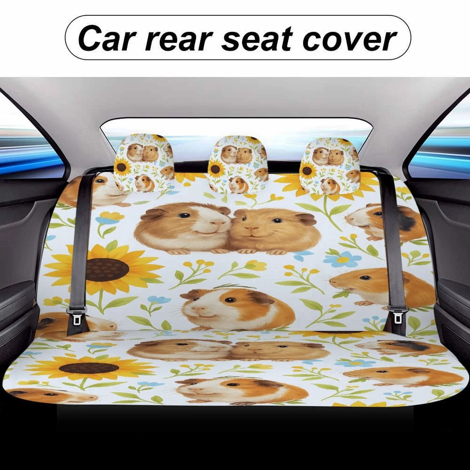 Guinea Pigs And Sunflowers Themed Car Seat Cover Set For Most Cars, Fashionable Novelty Car Seat Protector Covers Full Set, Univ 3
