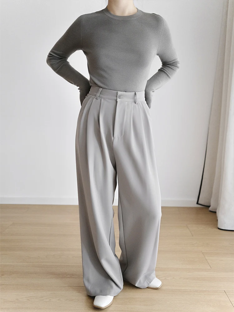 

Футболка «Доброе утро», оливковый глаз, широкие костюмные брюки, женские свободные повседневные брюки с высокой талией, простые длинные брюки