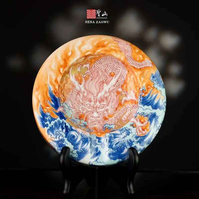 Jingdezhen Hand-Painted Blue And White Porcelain Dragon King Chinese Handmade Ceramic Ashtray Cigar Holder Ornament