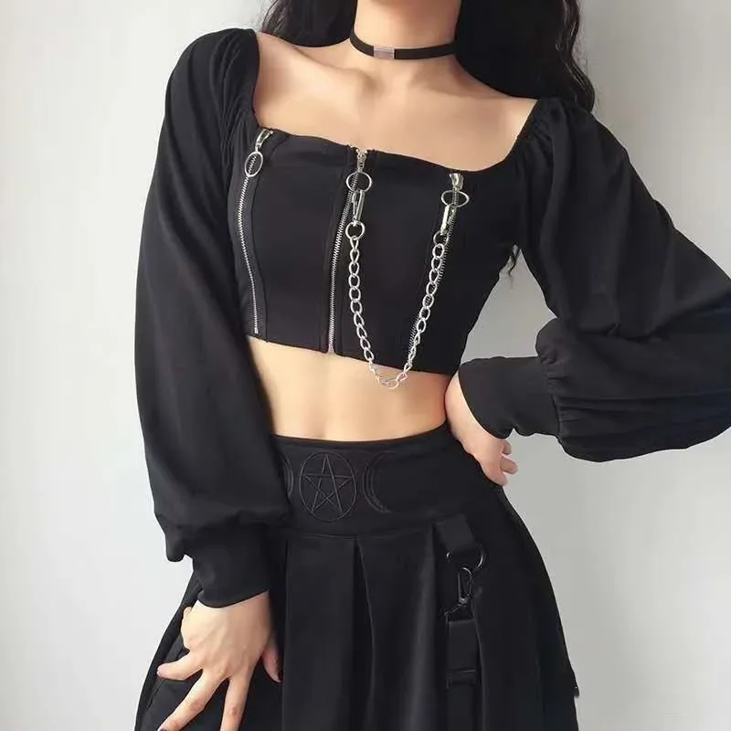 

Goth Y2k Cropped Top E Girl Clothes Women T-shirts Long Sleeve Shirt Accessories Vintage Tee Shirt Femme 2024 Summer Ropa Mujer