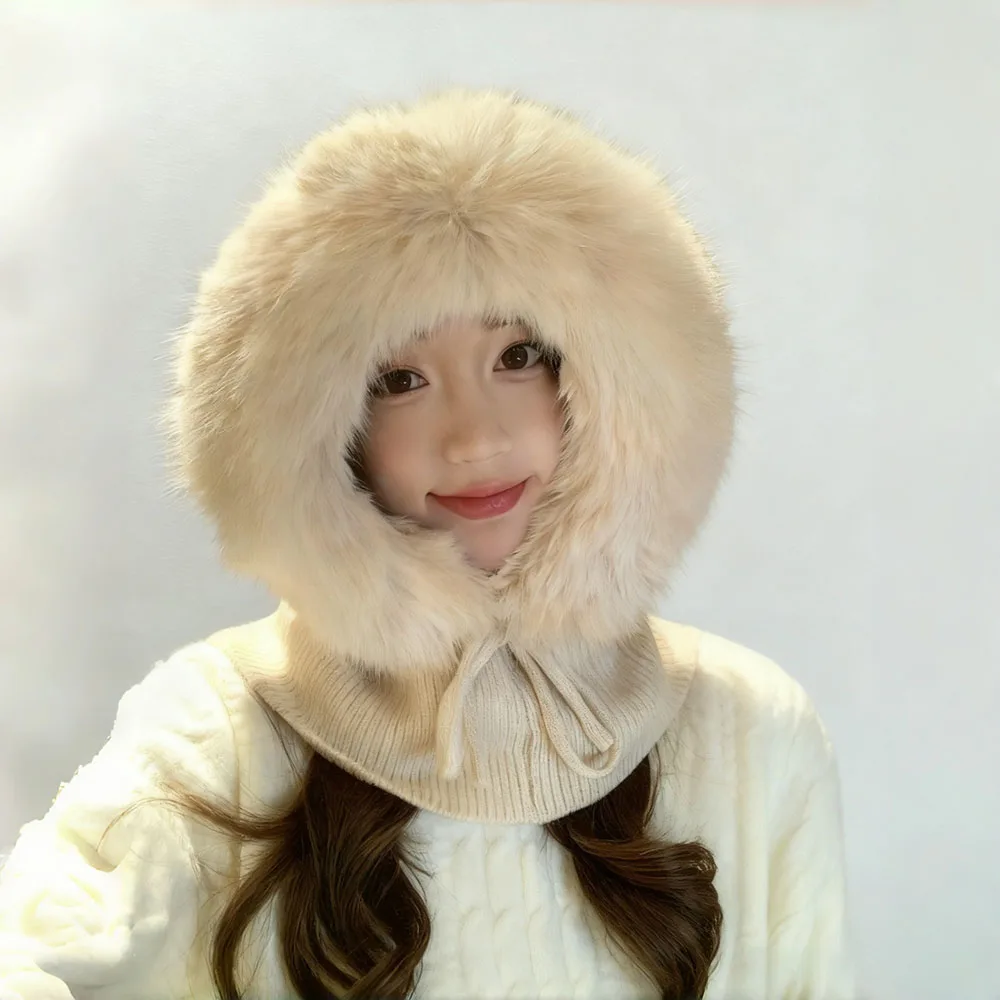 

Зимние термошапки, вязаные пуловеры, теплые шапки с воротником, защита шеи, интегрированная шапка на шнурке, защитный капюшон для ушей, женская кепка