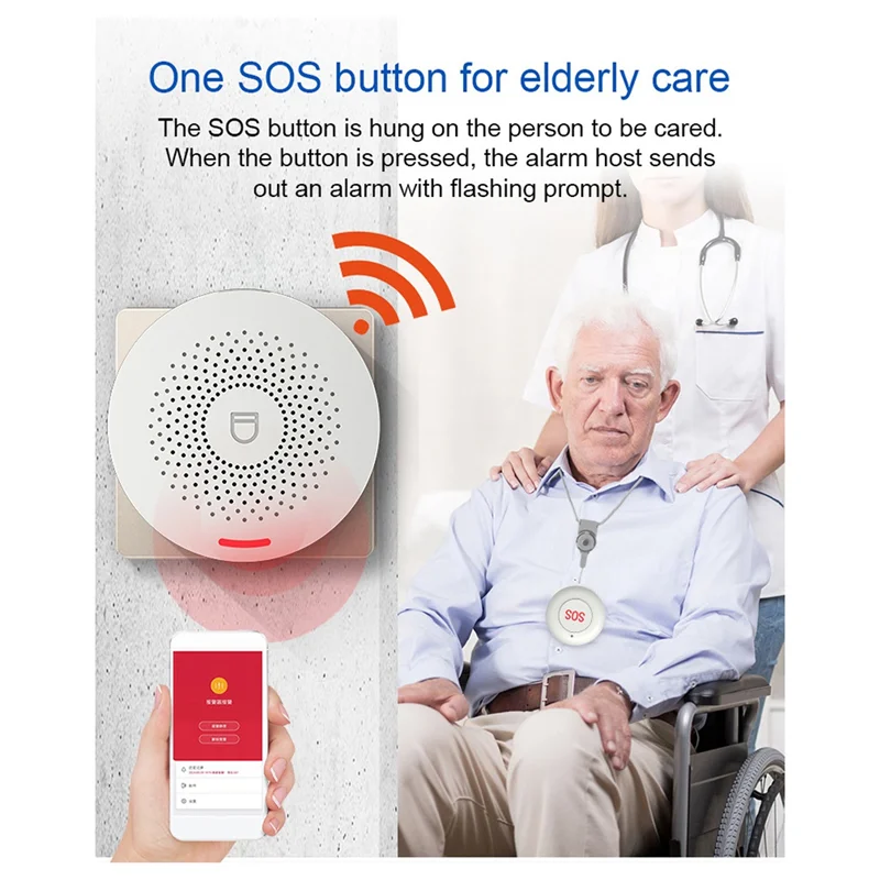 

B29C-Tuya Smart Wi-Fi Пейджер для пожилых людей Прикроватный однокнопочный аварийный звонок для пациентов Беспроводная сигнализация SOS-вызовов с вилкой европейского стандарта