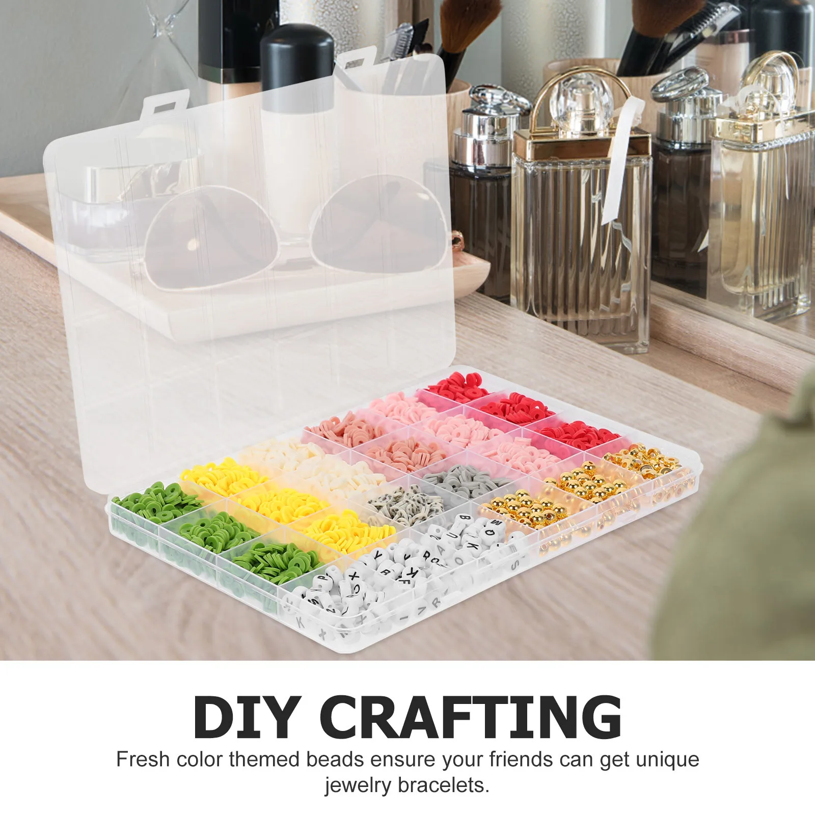 1 Box mehrfarbige Polymer-Ton-Perlen zum Selbermachen, Bastelbedarf für handgefertigten Schmuck, Halsketten, Armbänder, Dekorationselemente