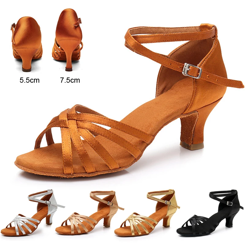 Professional High Heels 7cm/5cm Satin Knot Salsa Tango Ballroom Latin Dance Shoes Women's Zapatos de Baile Latin Dance Shoes