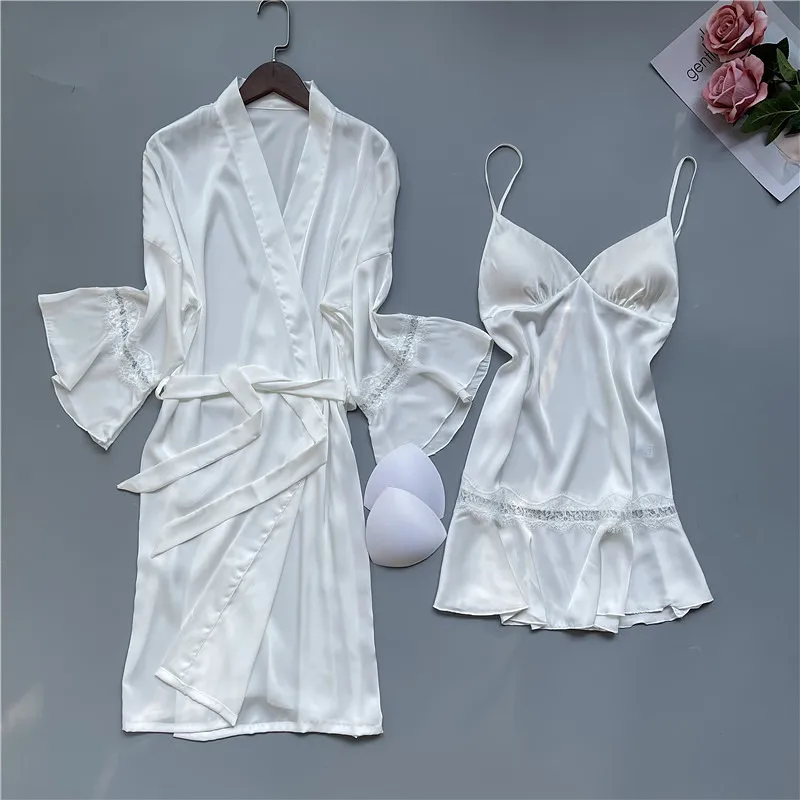 Sexy Badjas Vrouwen Half Mouw Ruches Twee Stukken Met Vest Nachtjapon Pyjama Nachtkleding Vrouw Luxe Jurken Nachtkleding