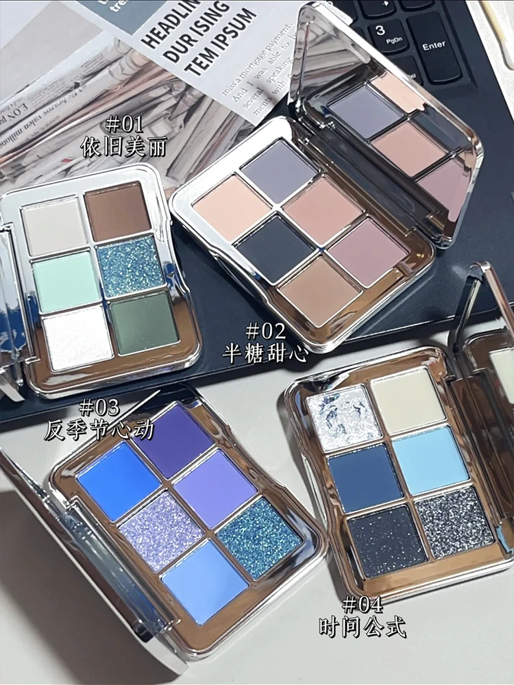 Shedella 6-Farben-Lidschatten Platte Shimmer Matte Perlglanz Blau Grün Lila Farbe Cool Snow Iceberg 2023 Neu