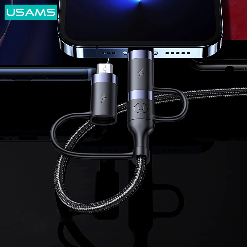 USAMS-Cable USB tipo C de carga rápida para móvil, Cable de datos Micro de 60W, 3 en 1, 1,2 m, para iPhone 13, 12, 11 Pro Max, Huawei y Xiaomi