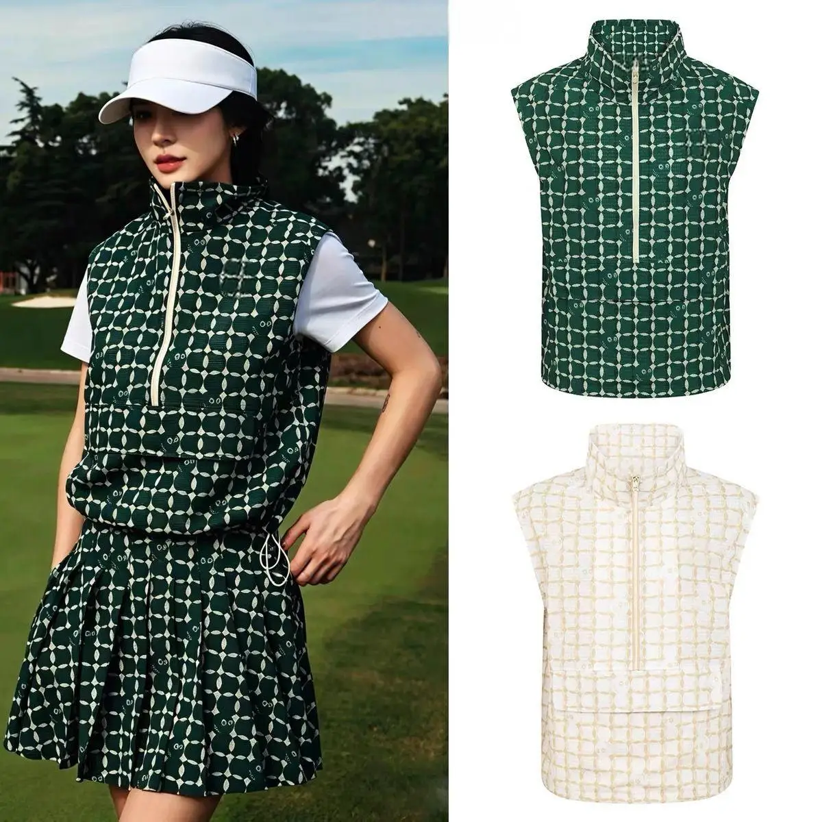 Fashion Ladies Thin Golf Sleeveless Vest Half‑Zip Stand Collar Outdoor Athletic Female Golf Sports Waistcoat
