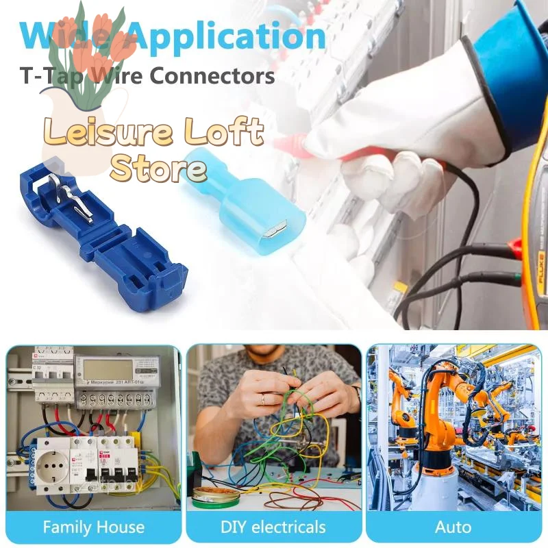 T Tap Connectors Self Stripping Nylon Insulated Male Quick Disconnect for Security Camera Wiring Home Surveillance System Setup