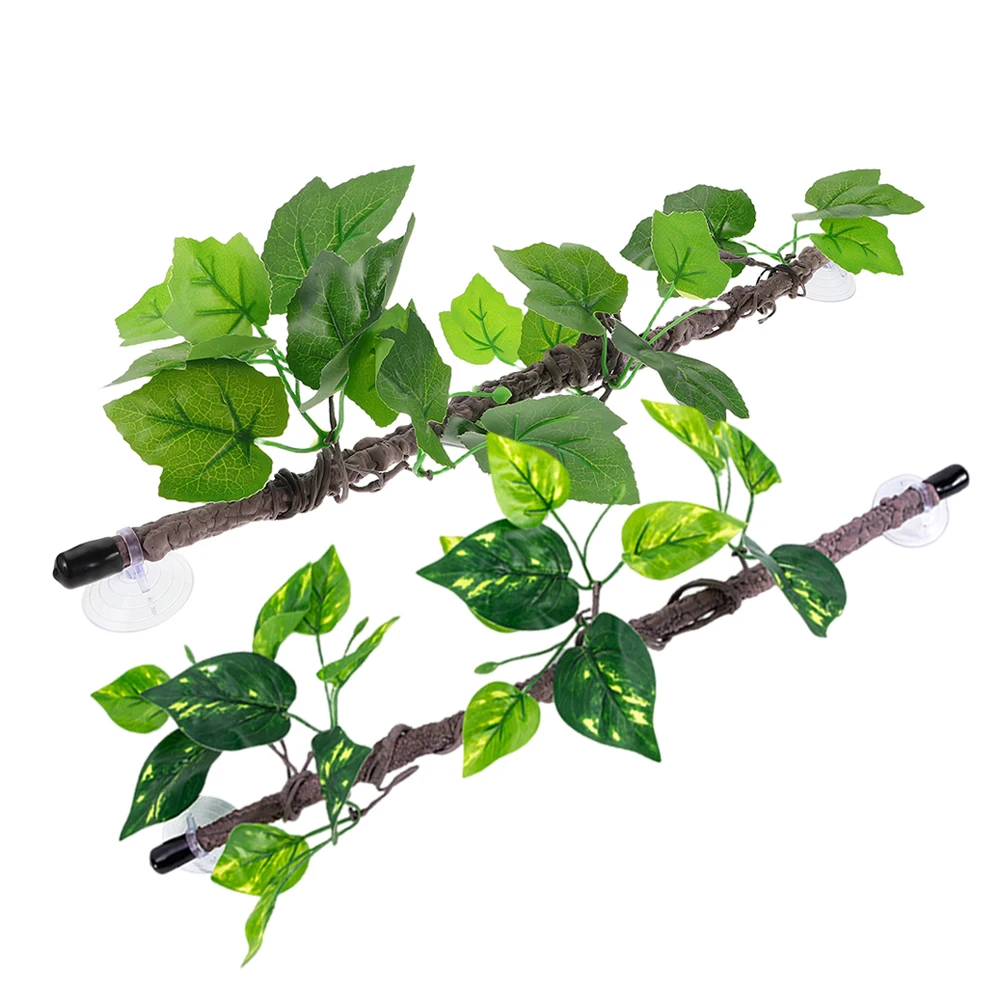 

2pcs Realistic Artificial Reptile Vines Terrarium Plants Flexible Jungle Climbing Branches Suction Cups For Snakes Lizards
