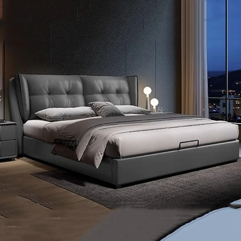 Tall Headboard Double Bed Luxury Upholstered Frame Simple Double Bed Profile Girl Room Camas Moderrnas Inteligentes Furniture