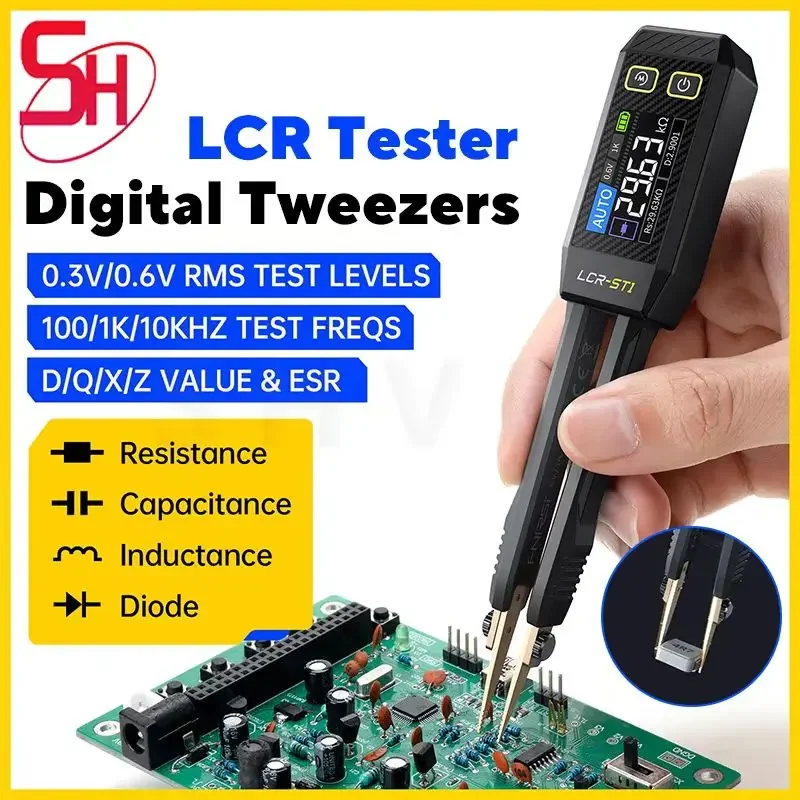 FNIRSI LCR-ST1 Smart Tweezer LCR SMD ESR Mini Tester Resistance Capacitance Inductance Continuity Diode Test Measurement Tools