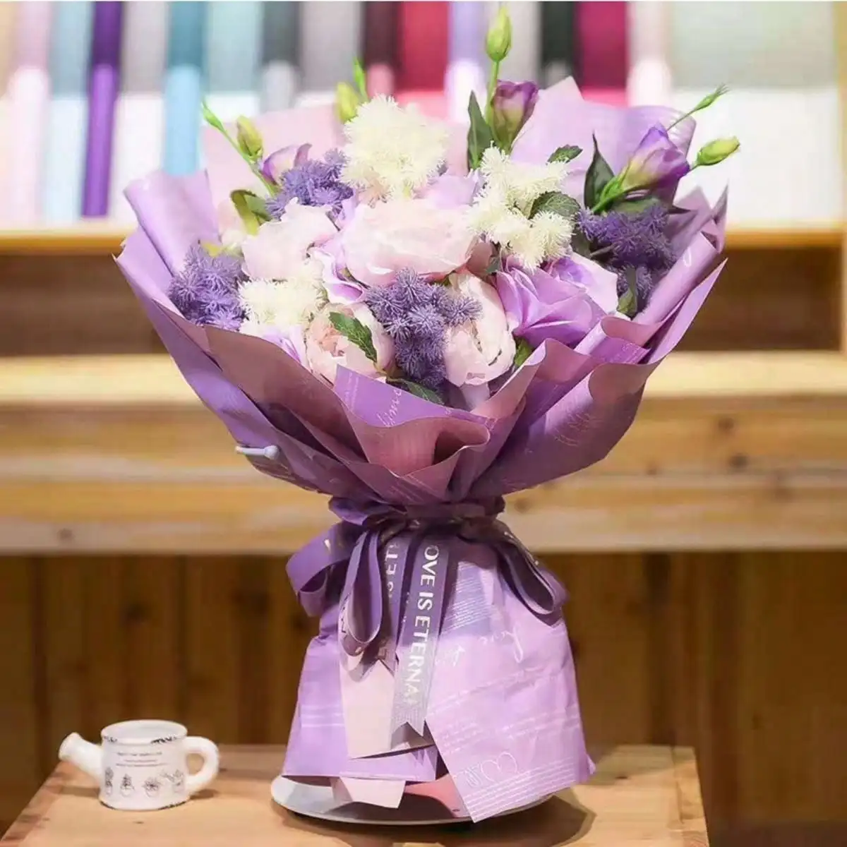 20PCS Waterproof Two-Tone Elegant Flower Wrapping Paper, Floral Bouquet Packaging for Wedding Gift Florist Shop Decoration