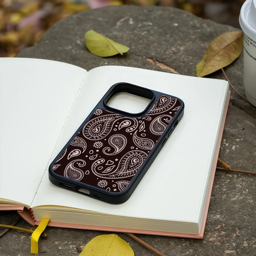 Bandana Paisley Phone Case  For IPhone 16 15 14 13 12Plus Pro Max Case Advanced carbon fiber black frame acrylic case