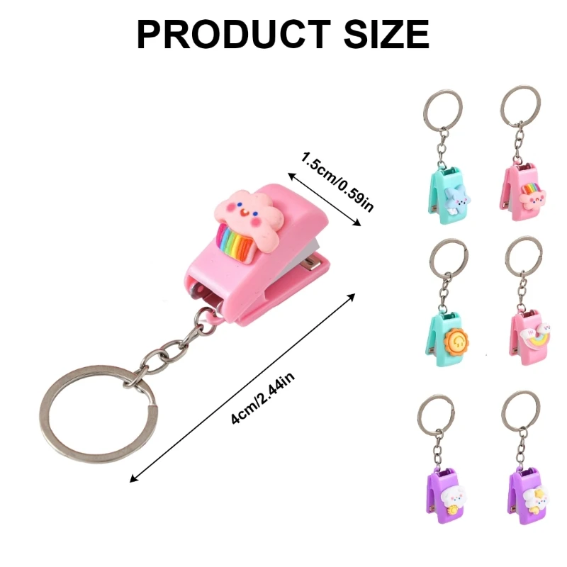 6 Pcs/Set Practical Stapler Book Binding Machines Keychains Cartoon Animal Stapler Keyrings School Office Accessories
