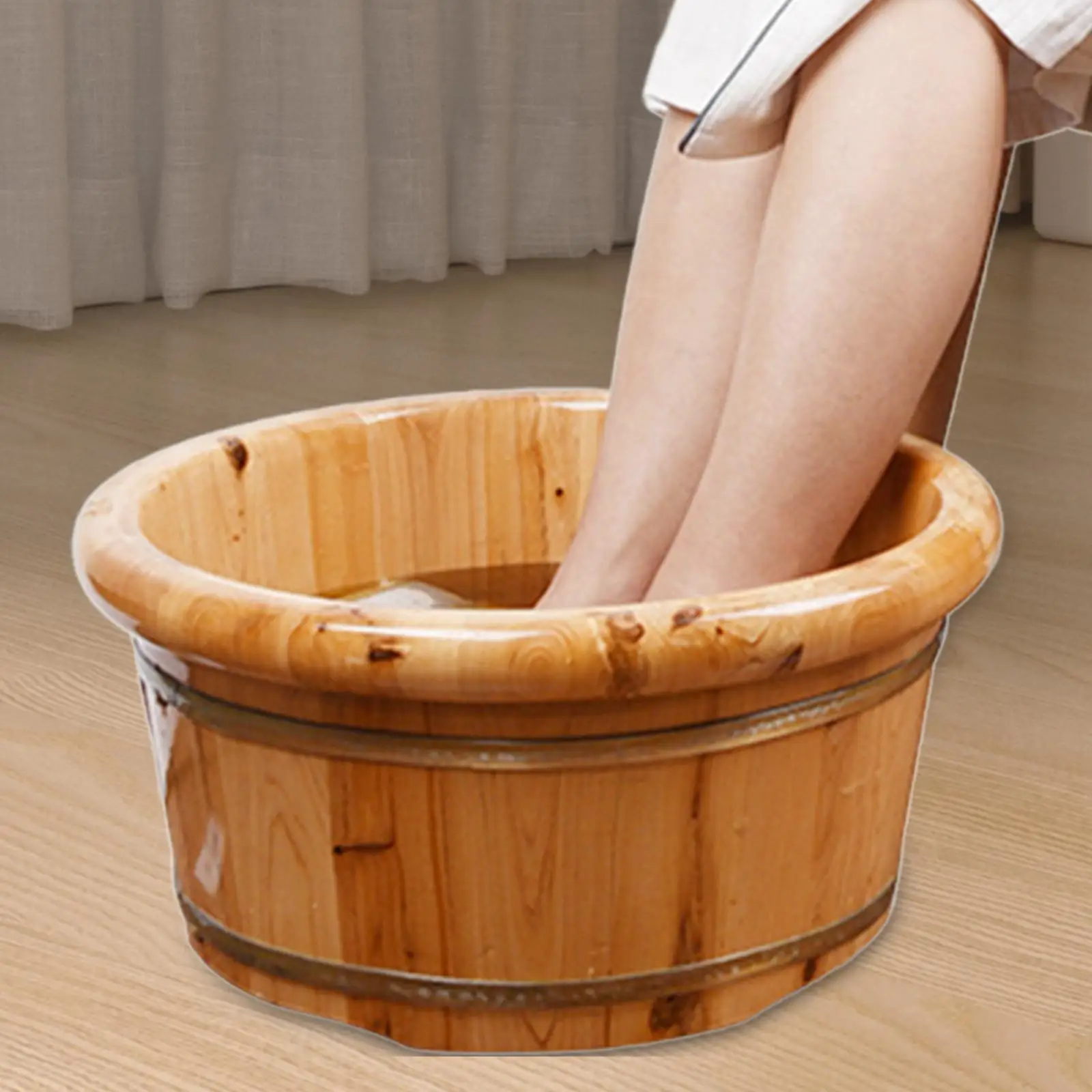 Wood Foot Bath Reusable SPA Washing Bowl Bucket Foot Soak Tub Foot Washing Barrel for Outdoor Home Use Travel Sauna Bedroom