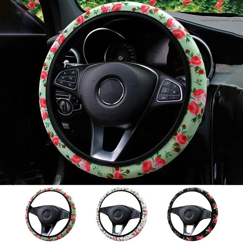 Flower Steering Wheel Cover Floral Car Automotive Steering Wheel Cover Seamless Universal Floral Car Automotive Cover For Car