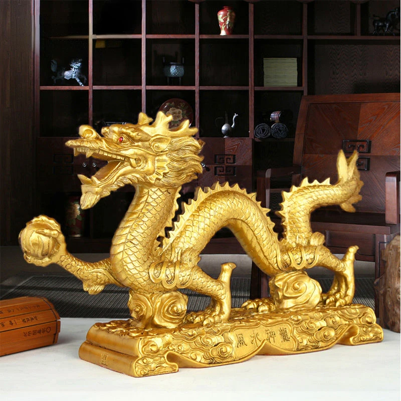 

Chinese Feng Shui Dragon Ornaments Blessings Attract Wealth Golden Dragon Home Living Room Foyer Office Decorations Crafts