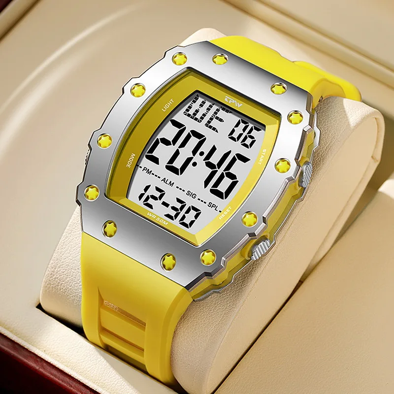 

Мужские водонепроницаемые силиконовые наручные часы, электронные часы с винной бочкой, многофункциональные спортивные 5 АТМ, большие модные цифровые часы