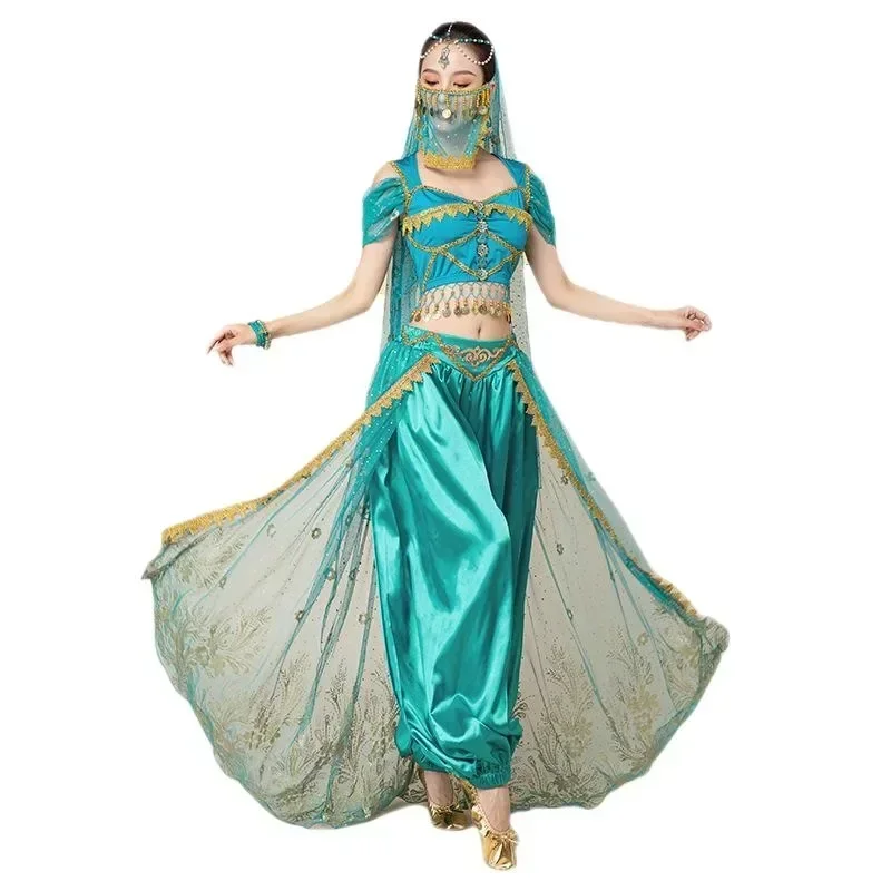 Adult Indian Arabian Princess Belly dance Costume Set Women Festival Bollywood Dancing Cosplay Halloween Jasmine Fancy Outfit