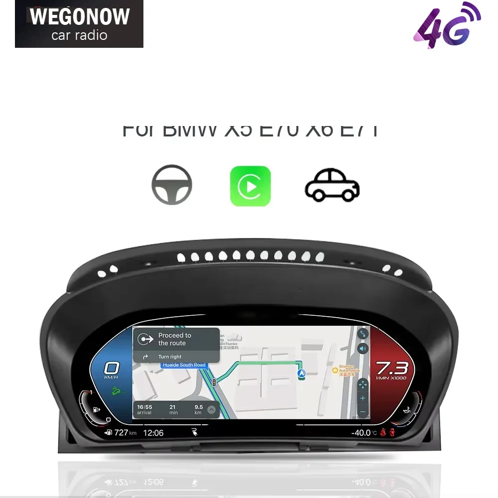 HUB 12.3'' Car Anti-glare LCD Dashboard For BMW X5 E70 X6 E71 Speedometer Digital Instrument Cluster Panel Cockpit Voor
