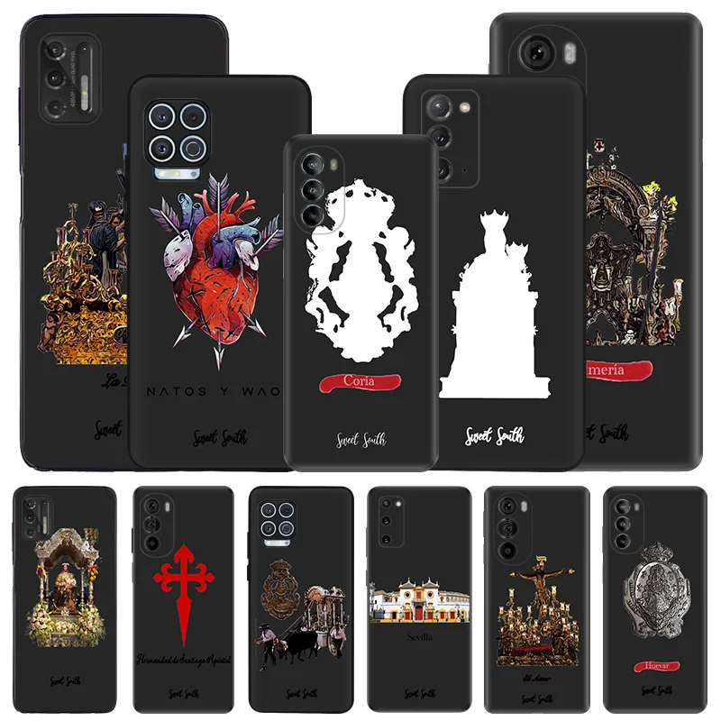 Soft Phone Cases For Motorola G53 G73 G9 G50 G51 G60 G71 G22 G32 G52 G72 Edge40 20 30 Virgin Mary Jesus Church Black Matte Cover